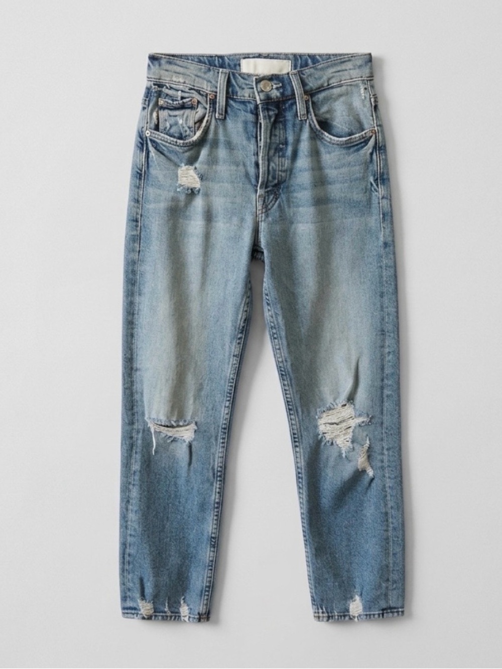 MOTHER Superior The Tomcat Confession Distressed Straight Leg Crop Jeans 24 - Picture 5 of 16